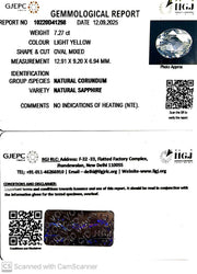 7.27/CT Natural Yellow Sapphire With Govt Lab Certificate (67710)